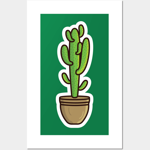 Green Cactus Plant In Vase Sticker vector illustration. Healthcare and Nature object icon concept. desert green cactus plant vector sticker design. Home plant cactus symbol graphic design. Wall Art by AlviStudio